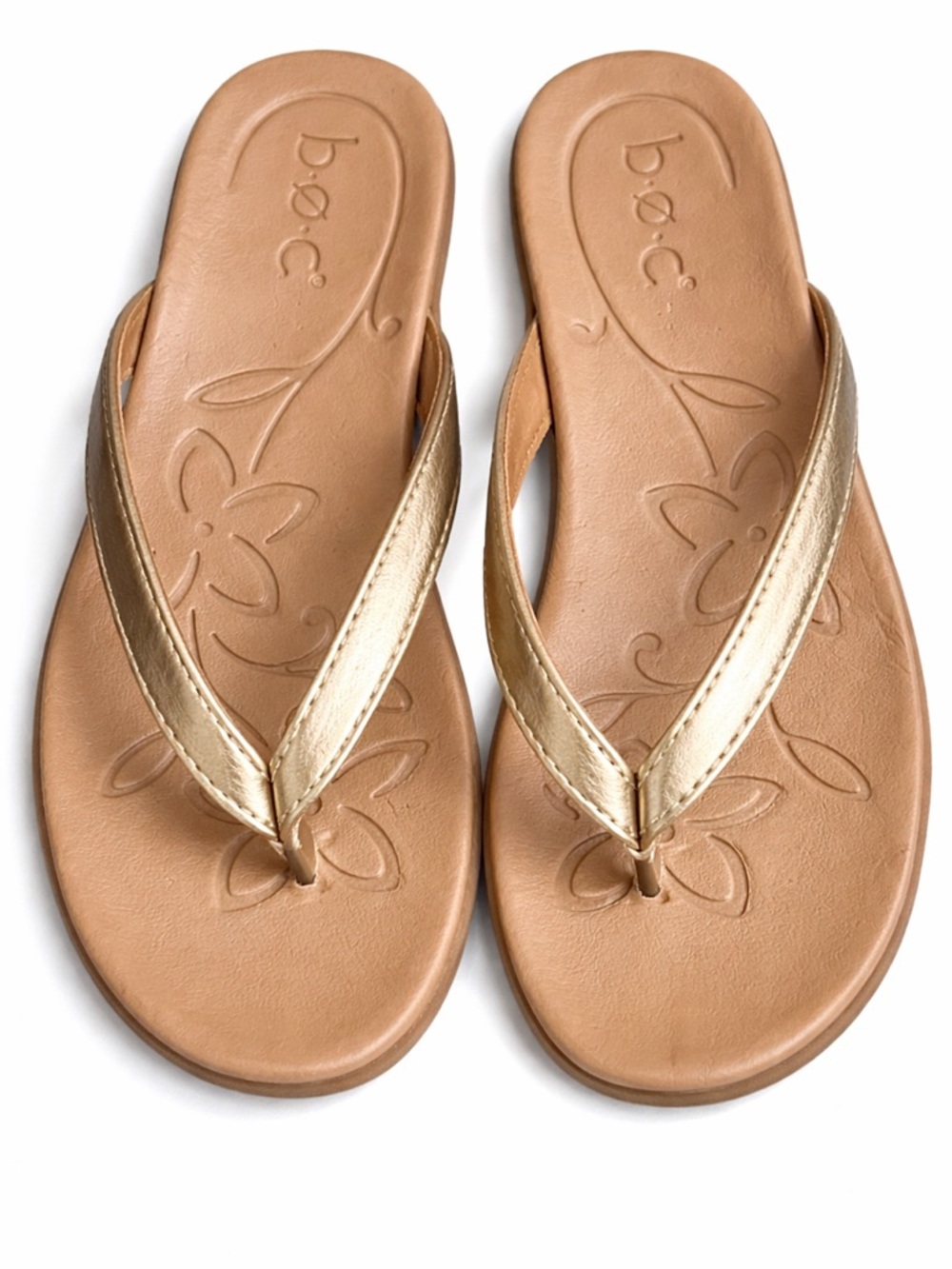 b.o.c. X BORN Metallic Gold Thong Sandals Flip Flop NWT 6